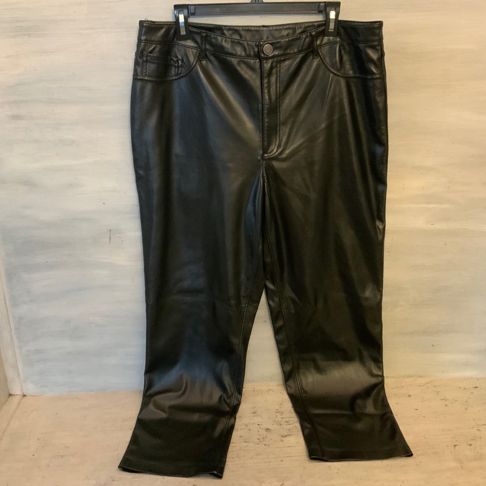 Joie Faux Leather Black High Rise Straight Leg Pants Size 16 Good Condition